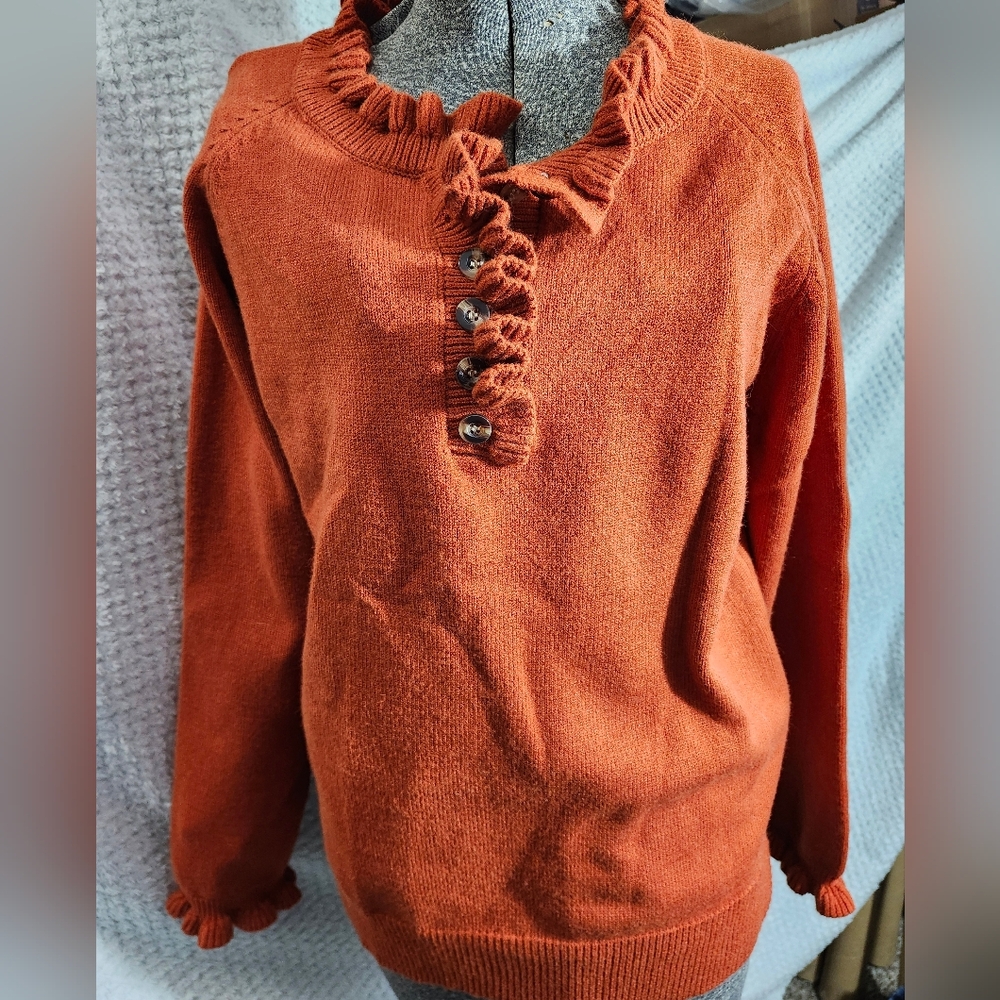 Women's Orange Sweater with Button Detail